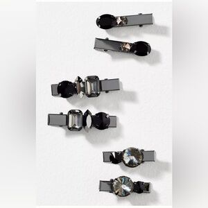 Anthropologie Gemstone Barrettes in Black/Clear Gray Set of 6 NWT
